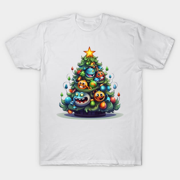 Funny Christmas Tree T-Shirt by Chromatic Fusion Studio